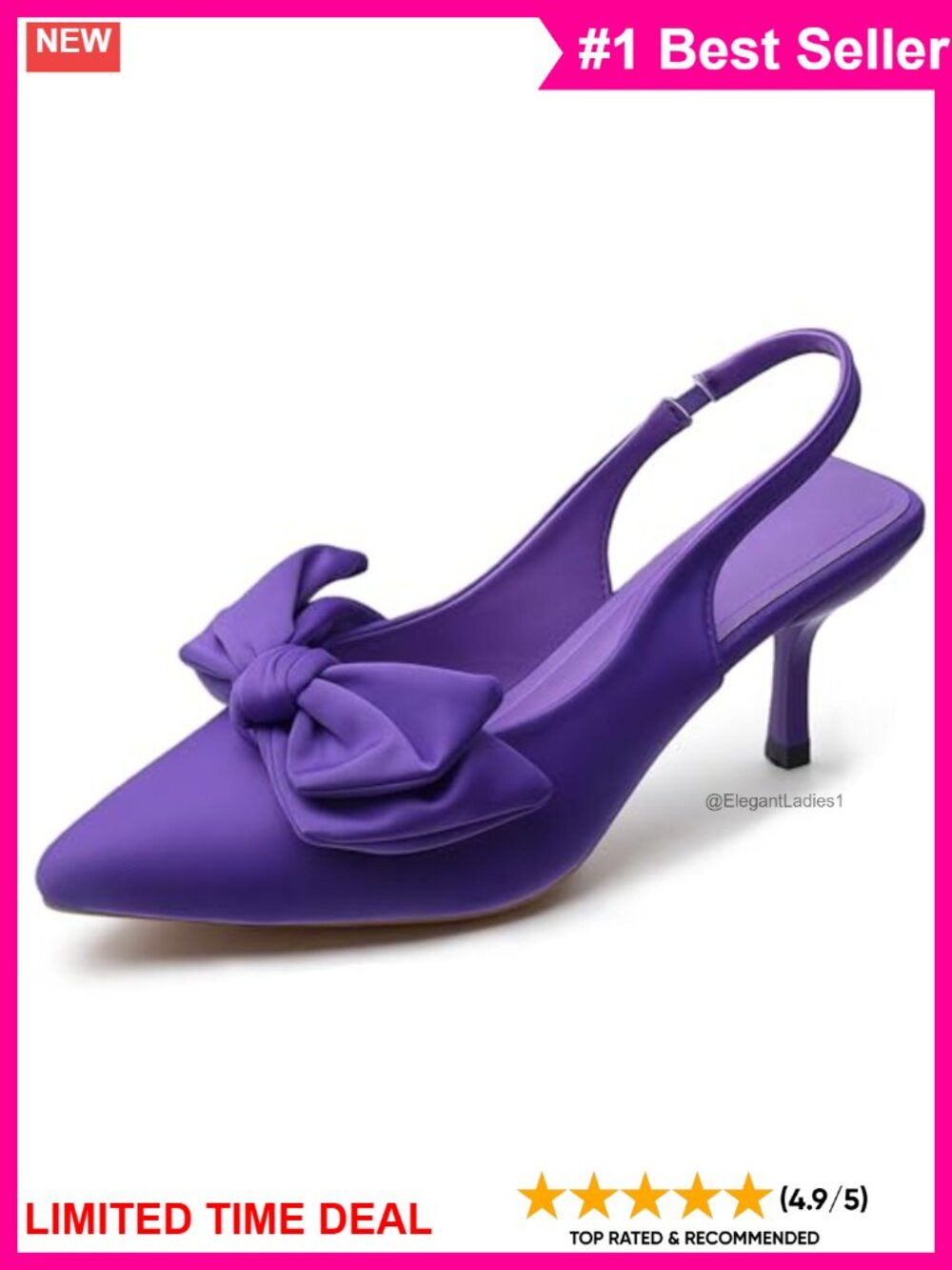 Women's Bow Slingback Pumps Pointed Toe Kitten Heels